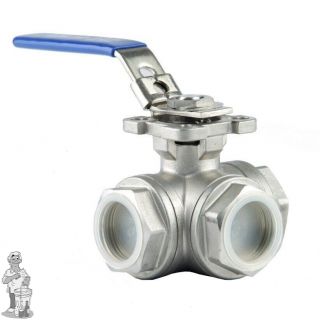 3-weg kogelkraan RVS 1/2 BSP T-stuk 1/2" BSP.