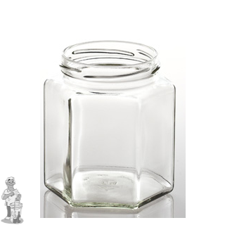 Jampot zeshoekig glas 390 ml inclusief off deksel 70 mm (Alleen in de winkels af te halen)