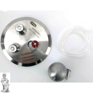 Kegland 4 inch Tri-clover Kegmenter-deksel met Ball lock aansluiting , drijvende dompelbuis en PRV (rood 2,5 bar)