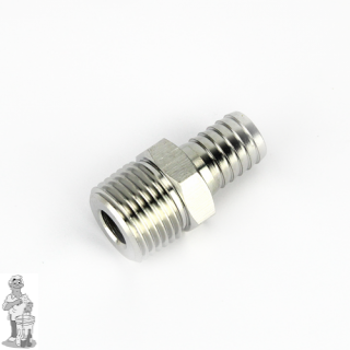 Slangtuit 1/2" schroefdraad BSP mannelijk op 1/2" naar ribbel 13 mm