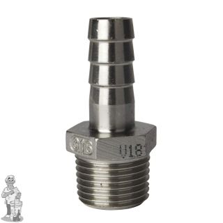 Slangtuit inox 1/2" M / 9 mm ribbel
