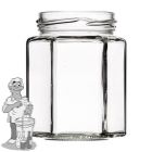 Jampot zeskant 110 ml inclusief twist off deksel 48 mm. (Per tray 72 stuks.)